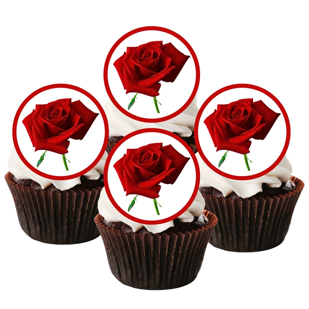 Red Roses Edible Cupcake Toppers - Flower Theme Wafer Card Cake ...