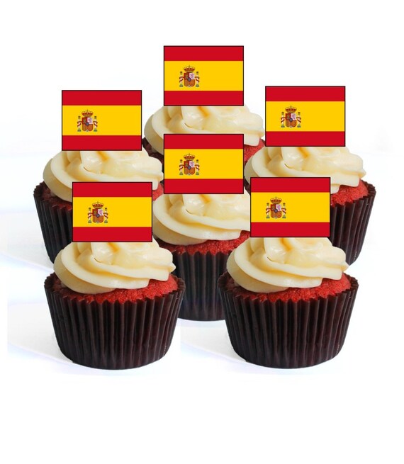 24 Spain Spanish Flag Edible Cupcake Toppers Wafer Card Disc Etsy