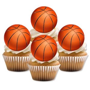 Basketbalcupcaketoppers - sportthema eetbare cake + koekjesversieringen
