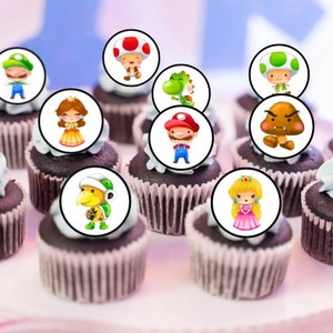 Mario runde essbare Cupcake Toppers - Gaming Theme Kuchendekoration
