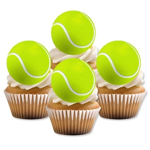 Décorations pour cupcakes avec balles de tennis - Décorations pour gâteaux et biscuits sur le thème du sport