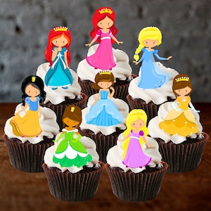 Eetbare cupcaketoppers prinses - Taartdecoraties schattig prinsesthema