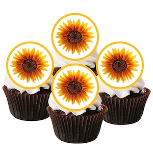 Toppers comestibles pour cupcakes tournesol - Décorations de gâteau sur le thème des fleurs