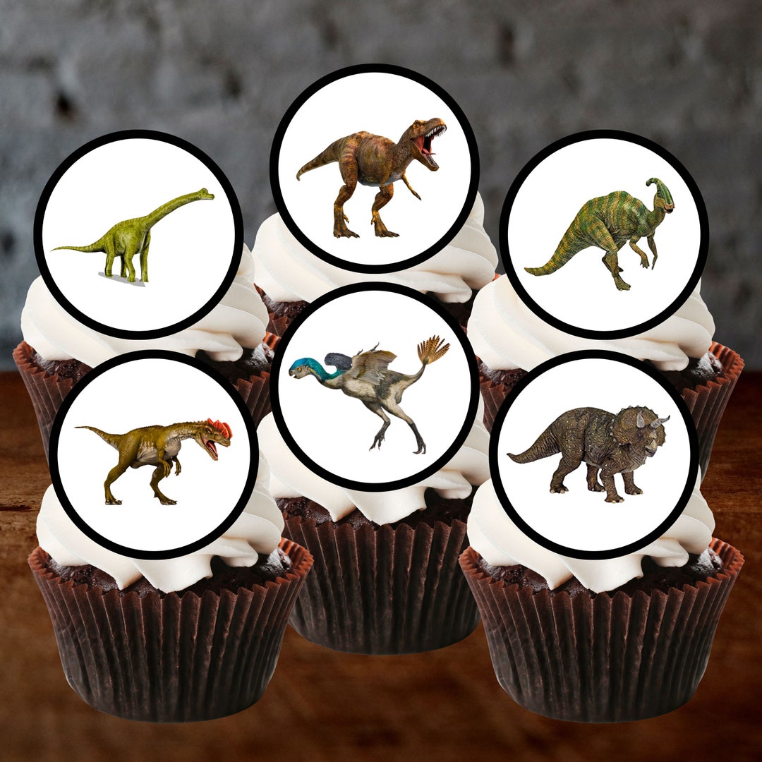 Dinosaur Theme Edible Cupcake Toppers - Jurassic Dino Cake Decorations ...
