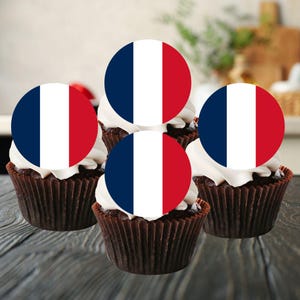 Toppers rotondi commestibili per cupcake con bandiera francese - Decorazione per torte con bandiere del mondo a tema francese