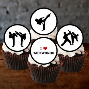 Décorations de cupcakes comestibles de taekwondo - Décorations de gâteau sur le thème des arts martiaux