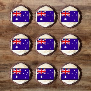 Toppers per cupcake commestibili con bandiera australiana - Decorazioni per torte con bandiere australiane del mondo