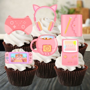 Decorazioni per cupcake commestibili Gamer Girl - Decorazioni per torte con controller di gioco rosa n. 2