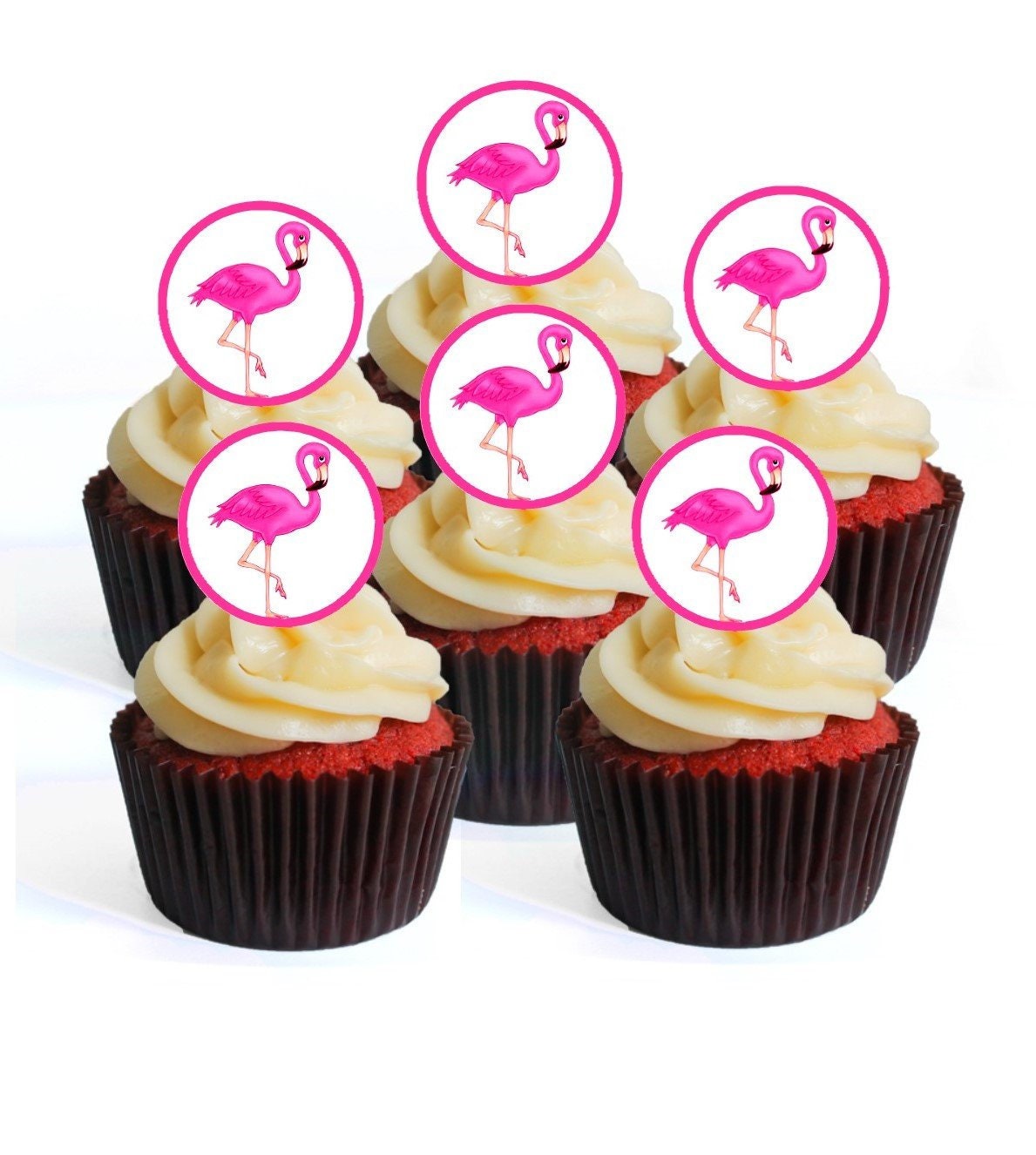 24 Pink Flamingo Edible Cupcake Toppers wafer card disc cake Etsy