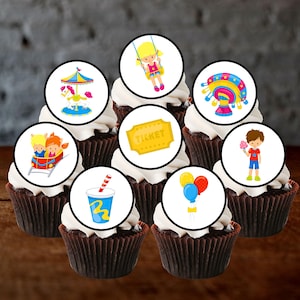 Adornos comestibles para cupcakes con temática de feria: decoraciones para tartas con temática de carnaval n.º 2