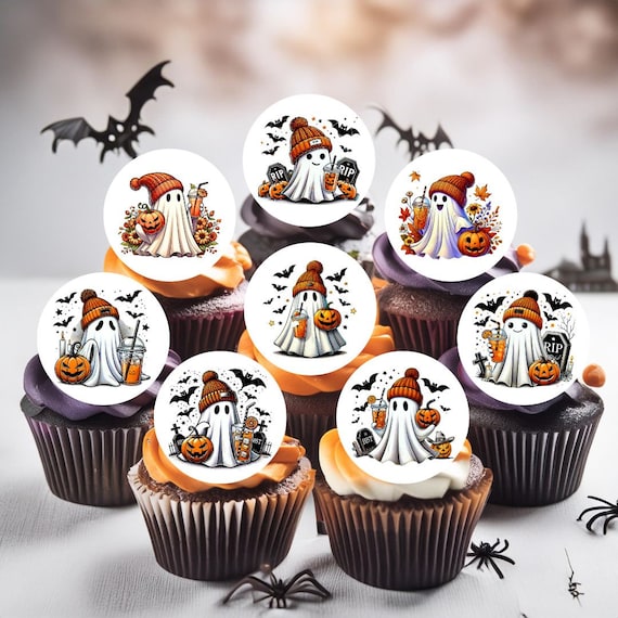 24 x Pre-Cut Pumpkin Set Edible Stand up Wafer/Rice Paper Cupcake