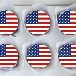 Décorations comestibles pour cupcakes Drapeau américain - Décorations pour gâteaux et biscuits sur le thème des États-Unis