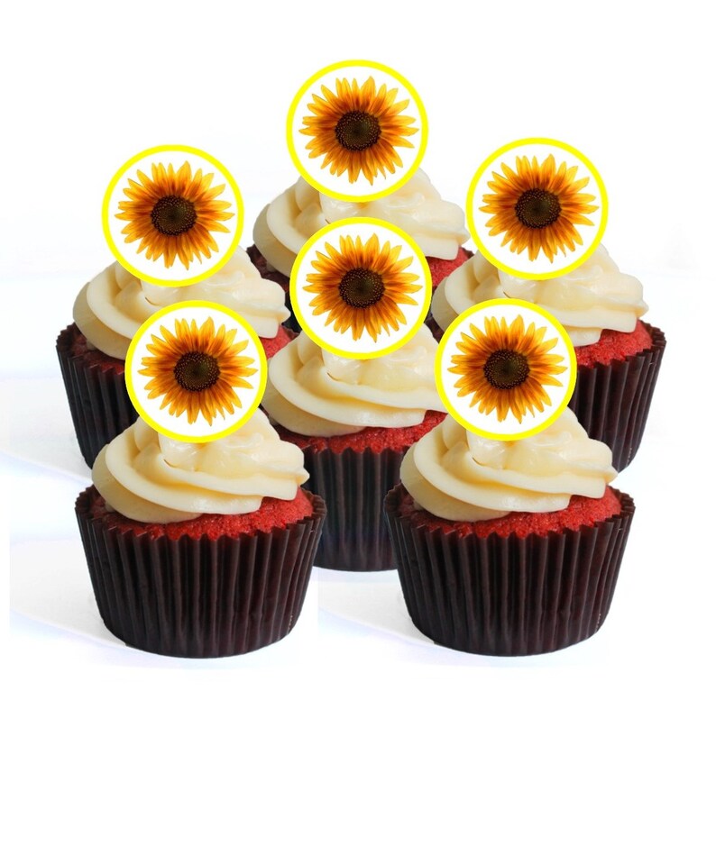 48 Sunflower Flower Edible Mini Cupcake Toppers Wafer Card Etsy