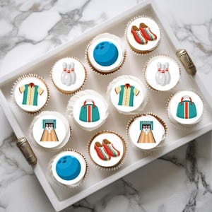 Bowling Essbare Cupcake Toppers - Thema Sport Kuchen + Keksdekorationen