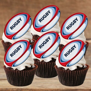 Adornos comestibles para cupcakes con forma de pelota de rugby: decoraciones para tartas con temática deportiva