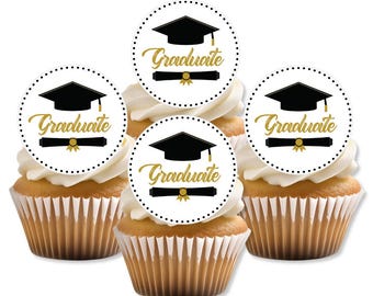 Adornos para cupcakes de graduación con pergamino y gorra / Adornos comestibles para obleas de graduación