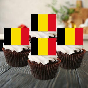 Adornos comestibles para cupcakes con la bandera belga: obleas con temática belga para galletas y pasteles
