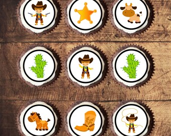 Cowboy essbare Cupcake Toppers - Cowgirl Rodeo Theme Kuchendekorationen