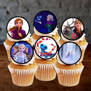 Décorations pour cupcakes princesse surgelées - Décorations pour gâteaux comestibles Elsa + Ana #2