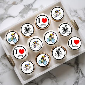 Radfahren Essbare Cupcake Toppers - Sport Kuchen + Keksdekorationen