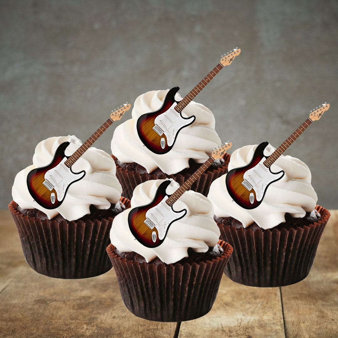 Electric Guitar Cupcake Toppers PRECUT Optional Guitar Cake Toppers
