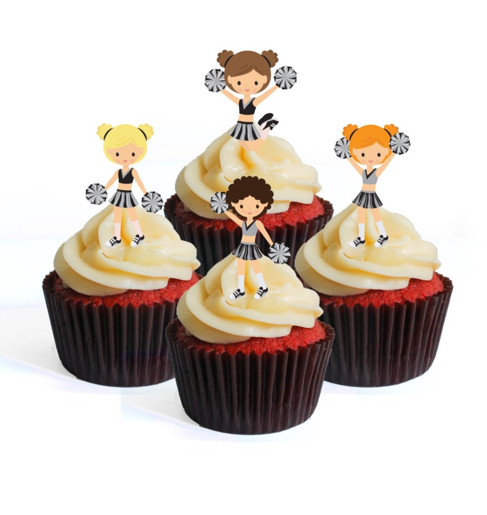 Cheerleader Pom Cheer Girls 1 Edible Cupcake Toppers Stand Etsy