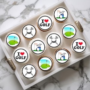 Adornos comestibles para cupcakes con temática de golf: adornos para tartas con obleas y temática deportiva