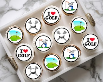 Golf Edible Cupcake Toppers - Sports Theme Wafer Card Cake Decorations