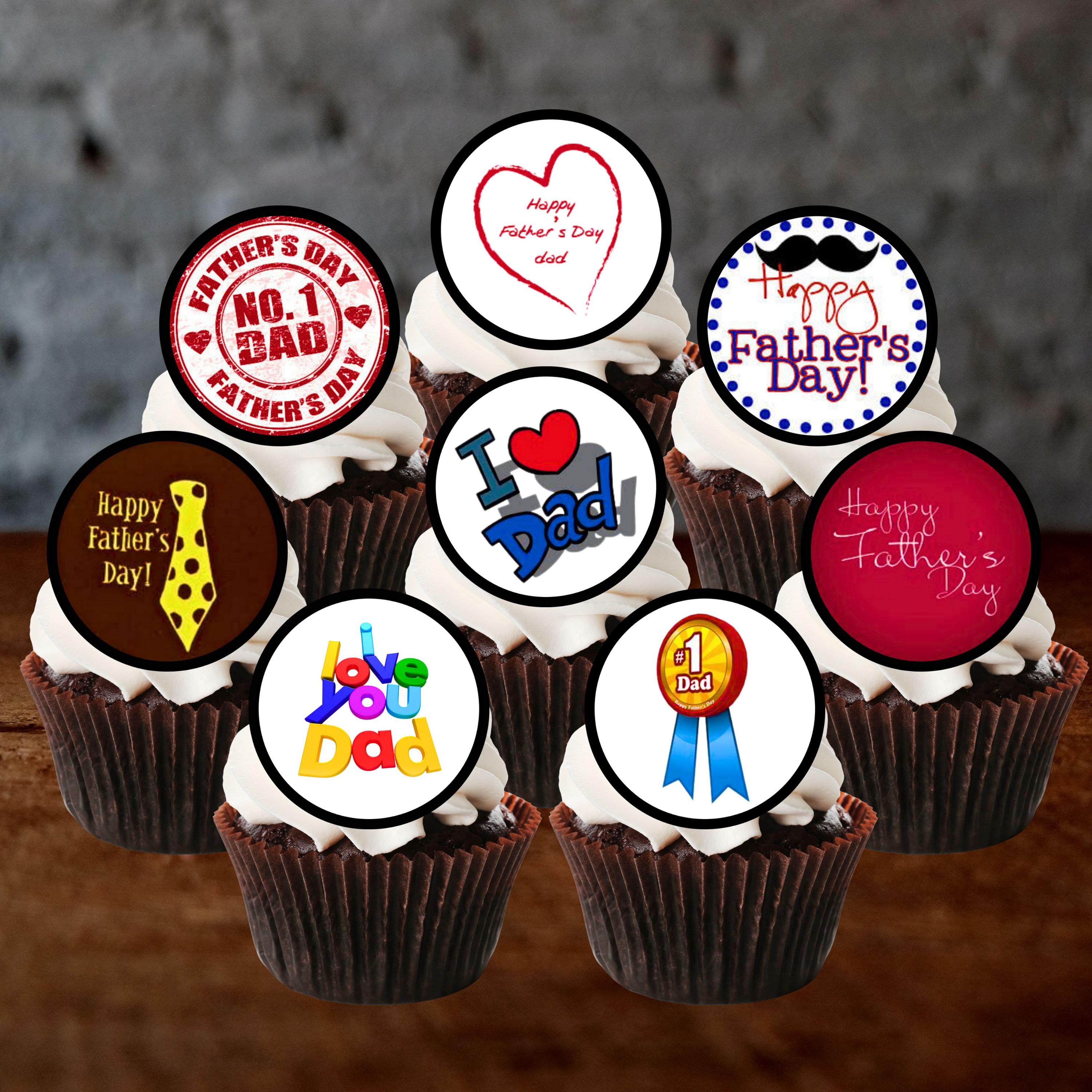 Happy Father's Day Edible Cupcake Toppers - Cookie + Cake Decorations for Dad + Grandad