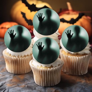 Adornos comestibles para cupcakes con forma de fantasma espeluznante de Halloween: adornos para tartas hechos con cartulina de oblea
