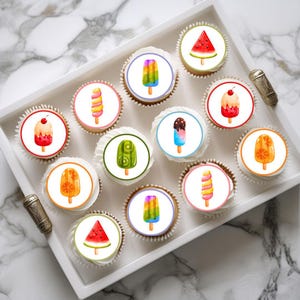 Toppers per cupcake commestibili a forma di ghiacciolo - Decorazioni per torte a tema gelato + ghiacciolo + biscotti