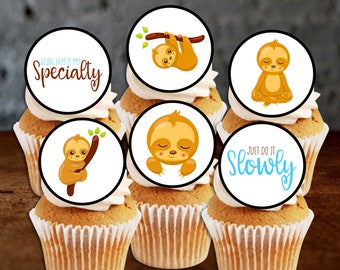 Sloth Edible Cake Decorations - Cute Jungle Cupcake Toppers for Party + Birthday