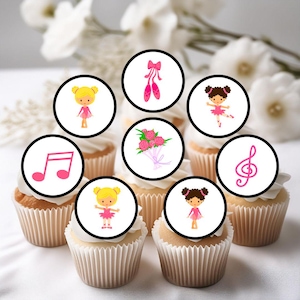 Eetbare cupcaketoppers ballerina's - koekje met balletthema en cakedecoratie