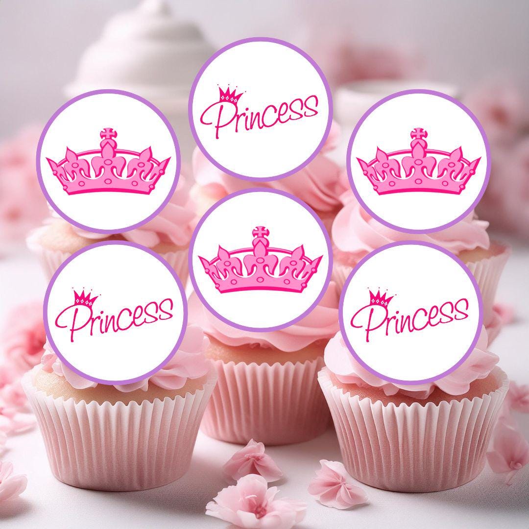 Princess Tiara Edible Cupcake Toppers - Princess Party Cake Decorations ...