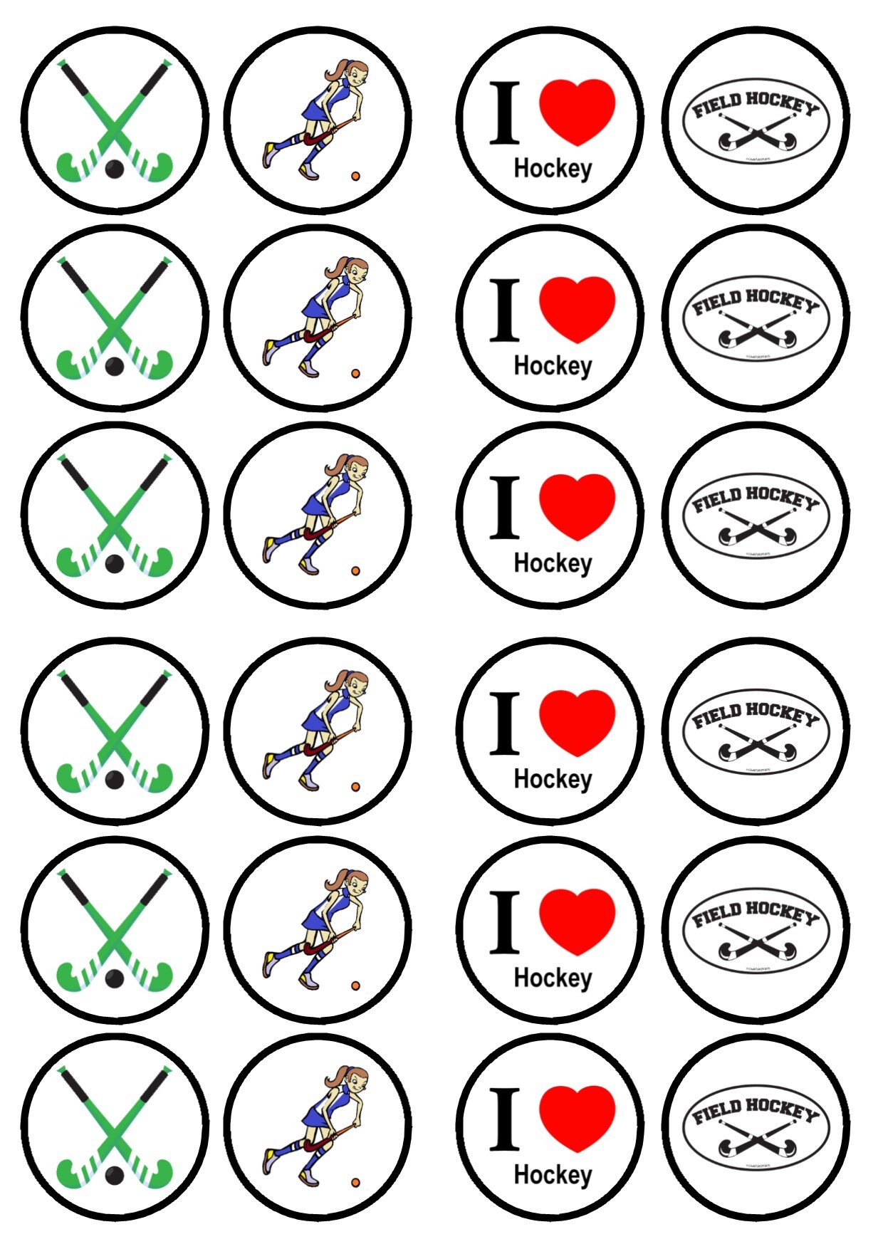24 Field Hockey Edible Cupcake Toppers wafer card disc cake Etsy