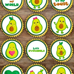 Avocado essbare Cupcake Toppers - Niedliche Kawaii Kekse + Kuchendekorationen