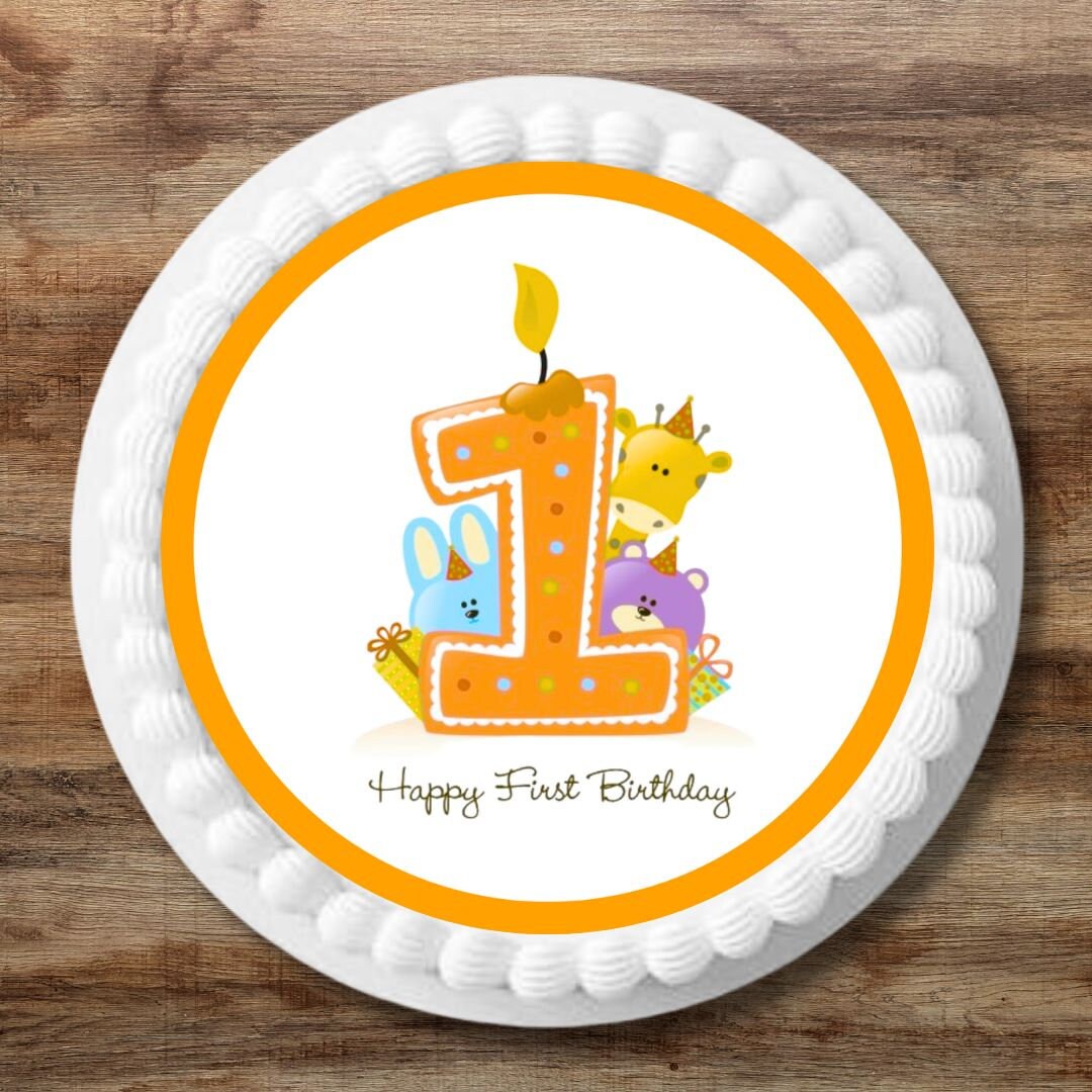 PRECUT 1st Birthday Edible Cake Topper - 7 Inch Orange Number 1 Cake ...
