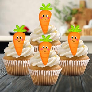 Décorations comestibles pour cupcakes, carottes mignonnes - gâteau à thème végétarien de 5 cm + décorations pour biscuits