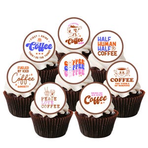 Décorations comestibles pour cupcakes Coffee Quotes - Décorations pour gâteau sur le thème du café + biscuits