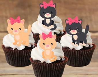 Cute Cats Edible Cupcake Toppers - Kitten Themed Cake Decorations