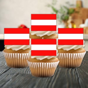 Österreichische Flagge essbare Cupcake Toppers - Österreich Thema Oblaten Karte Cookie + Kuchendekoration