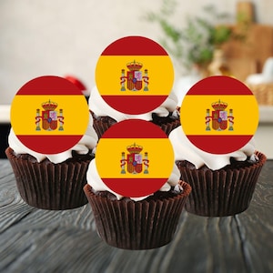 Ronde eetbare cupcaketoppers Spaanse vlag - Spanje Thema Koekje + Taartversieringen