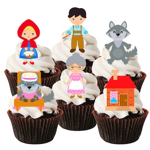 Eetbare cupcaketoppers met roodkapje - sprookjesboek Taartversieringen met sprookjesthema