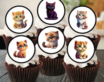 Cute Cats Edible Cupcake Toppers - Kittens Theme Cake decorations #2