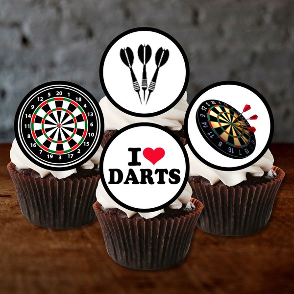 24 Darts essbare Cupcake Toppers (PRECUT Optional) - Dartscheibe Sport Thema Oblatenkarte Disk Kuchendekorationen Stand Up / Lie Flat