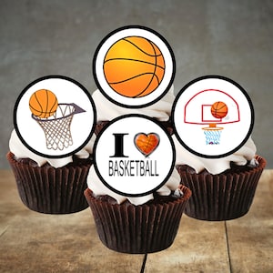 Adornos comestibles para cupcakes con temática de baloncesto: decoraciones para pasteles y galletas