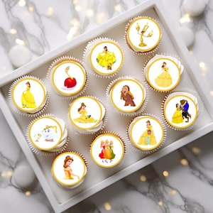 Toppers per cupcake commestibili della principessa La bella e la bestia - Decorazioni per torte e biscotti Belle