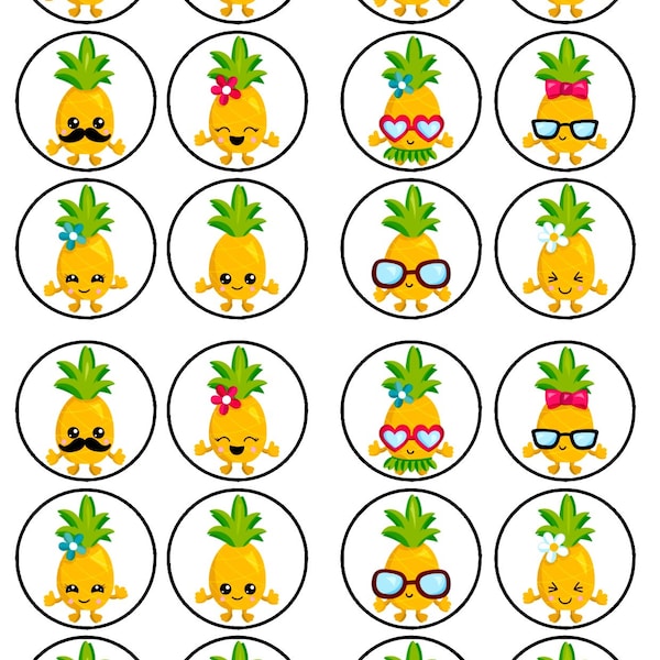 24 Ananas essbare Cupcake Toppers (PRECUT Optional) - Cute Ananas Thema Oblatenkarte Disk Kuchendekorationen Stand Up / Lie Flat