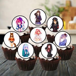 Décorations pour cupcakes comestibles Anime Girls - Biscuit à fourrure thème anime + décorations de gâteau