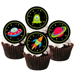 Space Aliens Edible Cake Toppers - Rocket + Planets Cake Decorations
